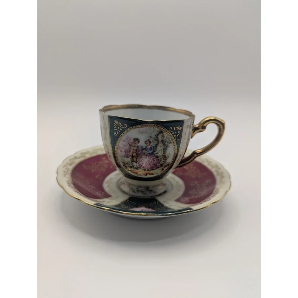 ANTIQUE Early HAND PAINTED Small PLATE DISH And‎ Tea Cup Japan Cottagecore